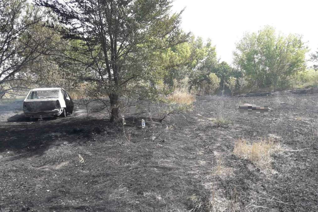 Под Днепром во время тушения сухой травы обнаружили горящий автомобиль и мертвого мужчину.jpg