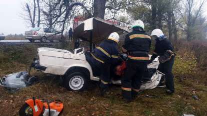На Днепропетровщине ВАЗ вылетел с дороги в дерево: труп водителя вырезали из машины
