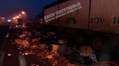 Недалеко от Днепра на трассе водитель фуры DAF уснул за рулем и врезался в припаркованные грузовики
