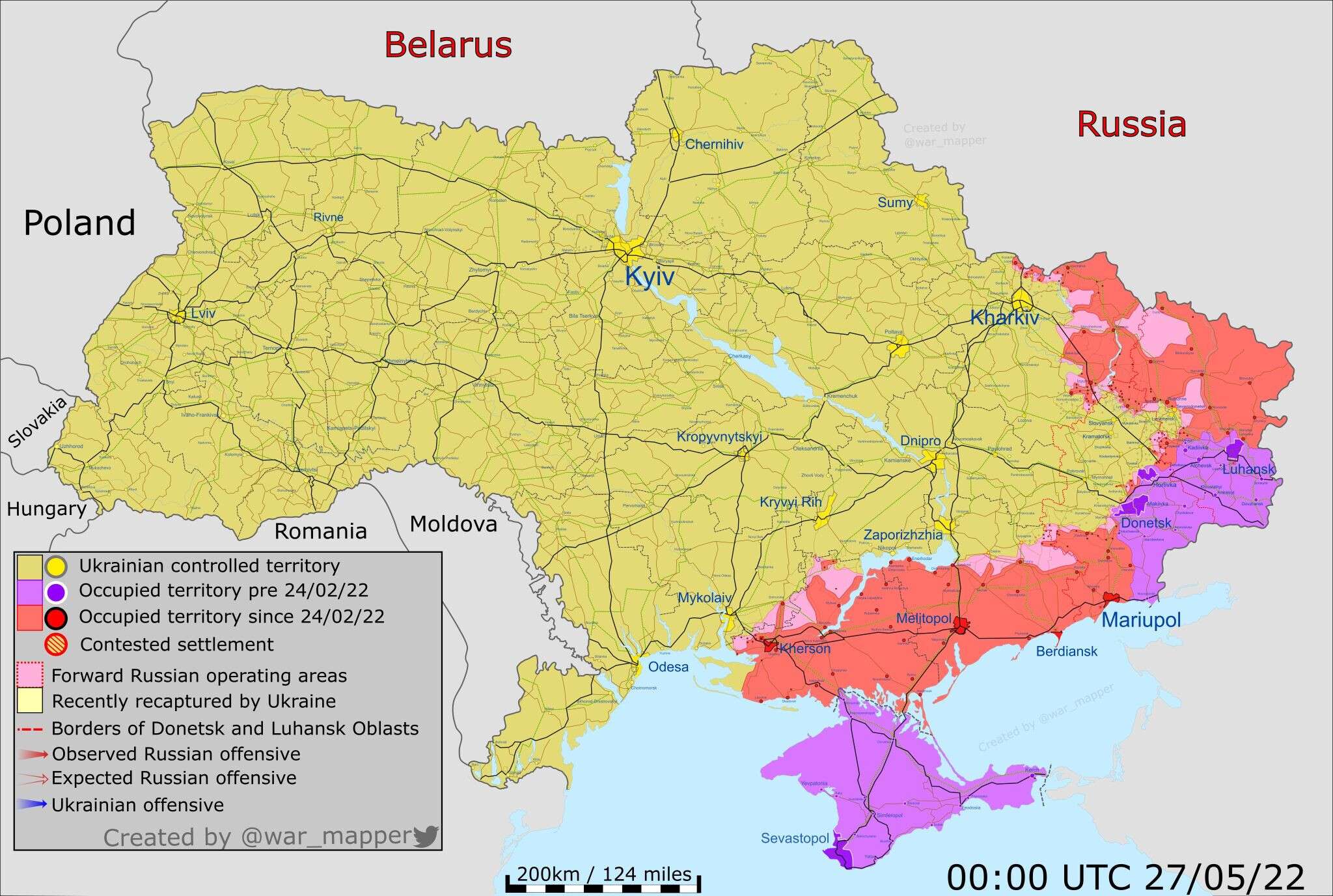 Карта боевых действий на 27 мая в Украине - Днепр Оперативный