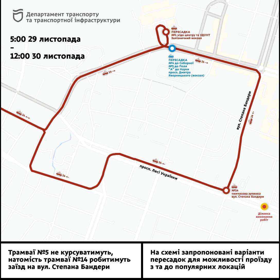 Ремонт трамвайного переезда на пересечении просп. Леси Украинки и бульв. Батальона Днепр