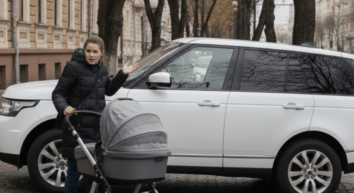 У Дніпрі Range Rover повністю перекрив пішоходам тротуар: мама з візочком знайшла, як провчити порушника