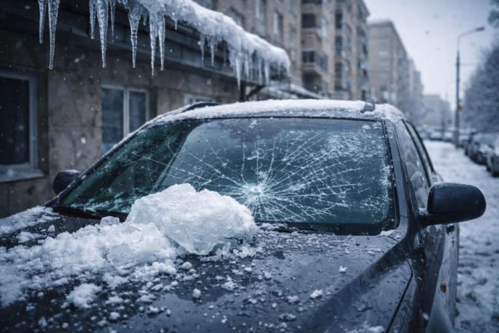 На автомобиль упала сосулька