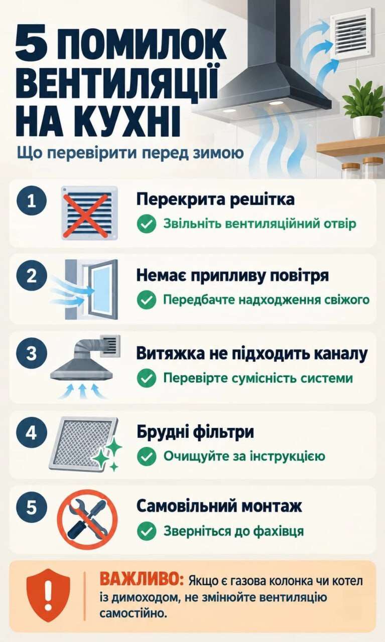 Конденсат і запахи на кухні: 5 помилок вентиляції, які дніпрянам варто перевірити до зими